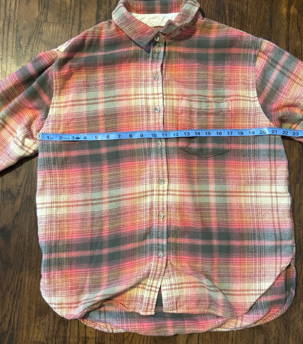 American Eagle Women's Long Sleeve Flannel Shirt Size Small Orange - Picture 7 of 9
